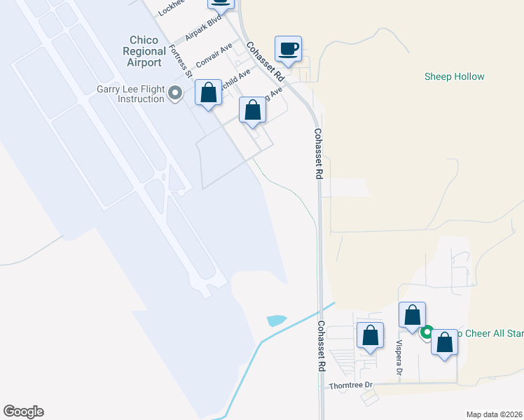 map of restaurants, bars, coffee shops, grocery stores, and more near 255 Sikorsky Avenue in Chico