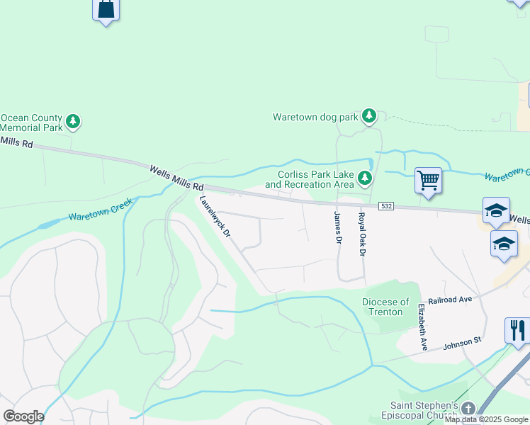 map of restaurants, bars, coffee shops, grocery stores, and more near 13 Carteret Court in Ocean Township