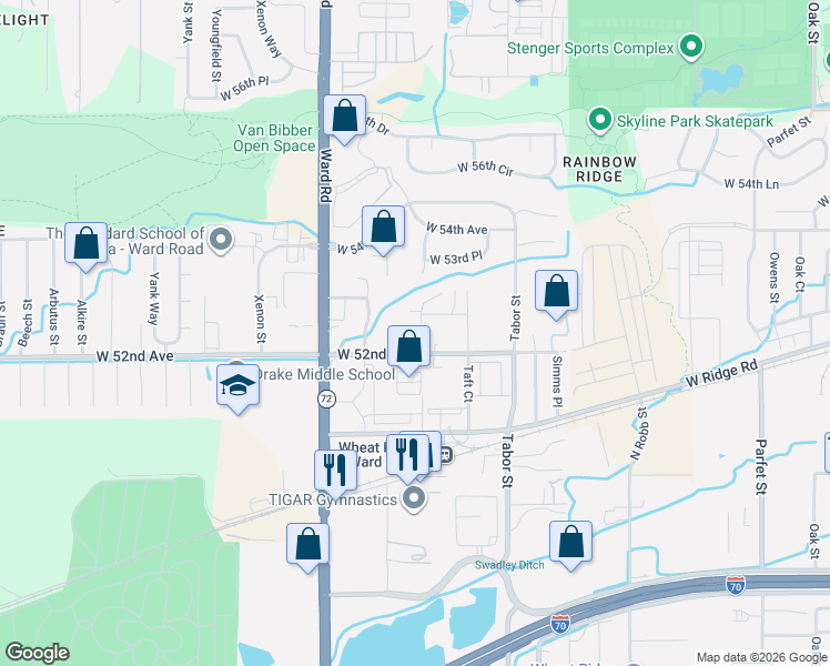 map of restaurants, bars, coffee shops, grocery stores, and more near 5243 Union Court in Arvada
