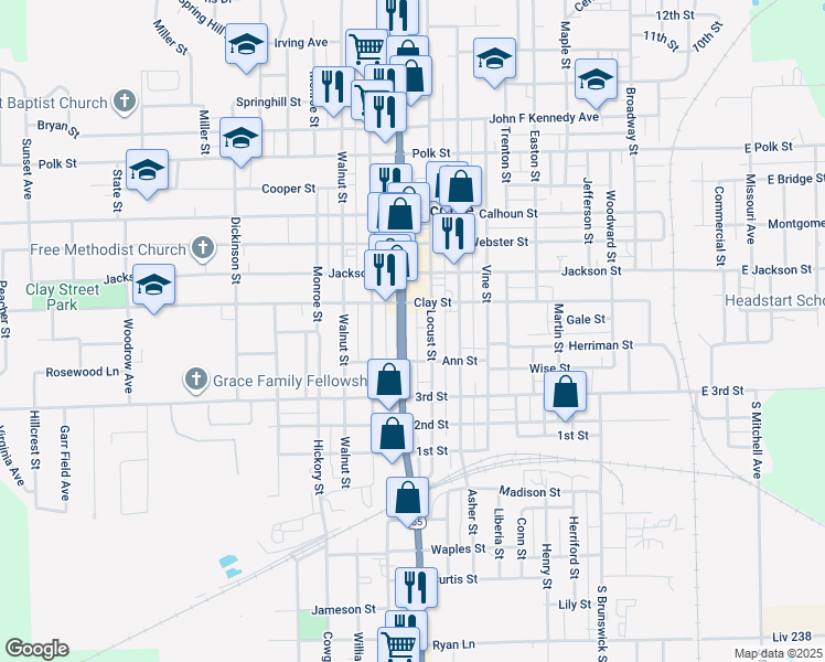 map of restaurants, bars, coffee shops, grocery stores, and more near 421 Washington Street in Chillicothe