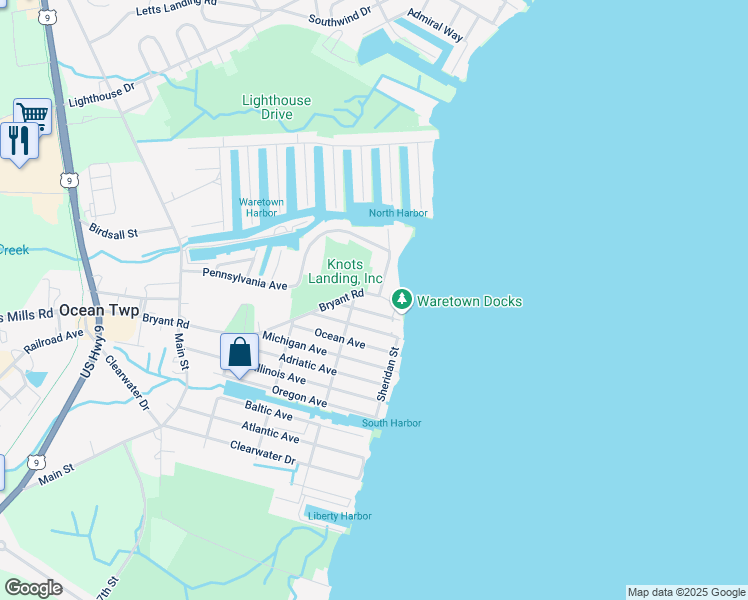 map of restaurants, bars, coffee shops, grocery stores, and more near 88 Bryant Road in Ocean Township