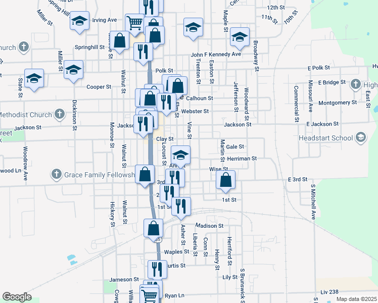 map of restaurants, bars, coffee shops, grocery stores, and more near 440 Vine Street in Chillicothe