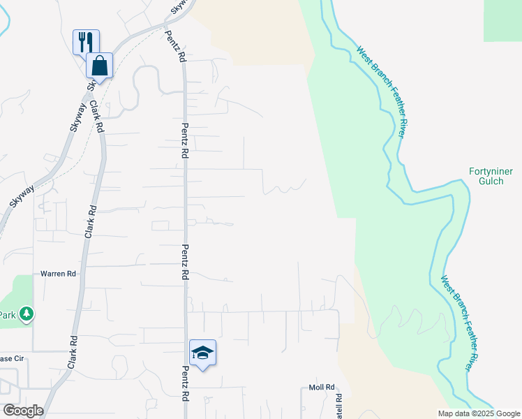map of restaurants, bars, coffee shops, grocery stores, and more near 1834 Sunrise Lane in Paradise