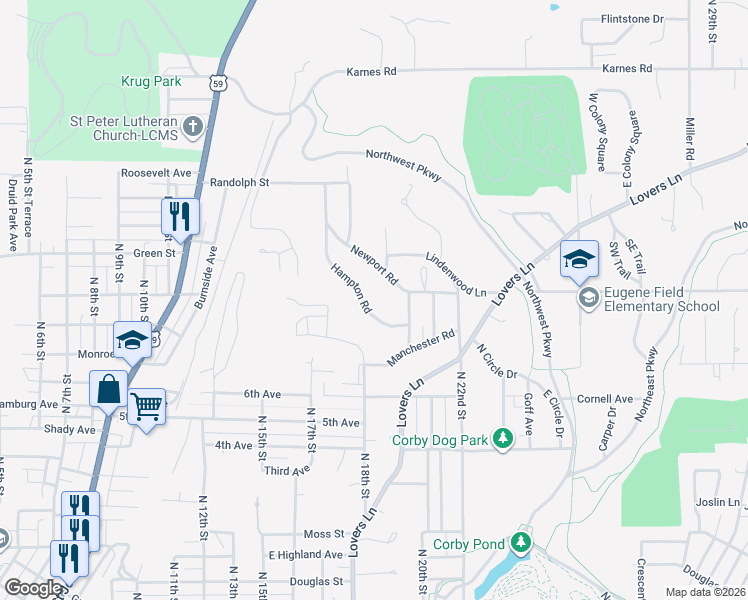 map of restaurants, bars, coffee shops, grocery stores, and more near 2906 Newport Road in Saint Joseph