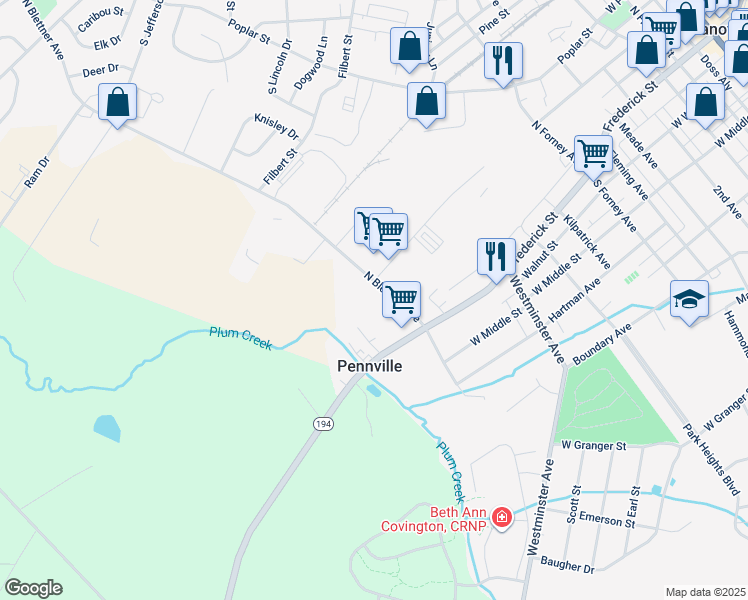 map of restaurants, bars, coffee shops, grocery stores, and more near 70 North Blettner Avenue in Hanover