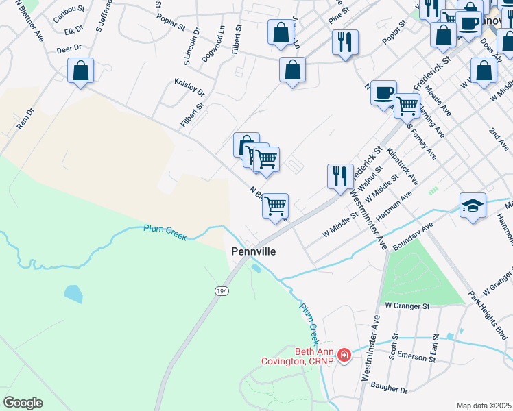 map of restaurants, bars, coffee shops, grocery stores, and more near 70 North Blettner Avenue in Hanover