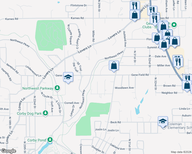 map of restaurants, bars, coffee shops, grocery stores, and more near 2720 Gene Field Road in Saint Joseph
