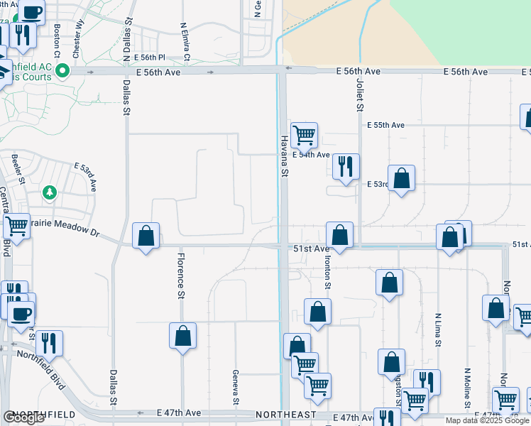 map of restaurants, bars, coffee shops, grocery stores, and more near 5303 Havana Street in Denver