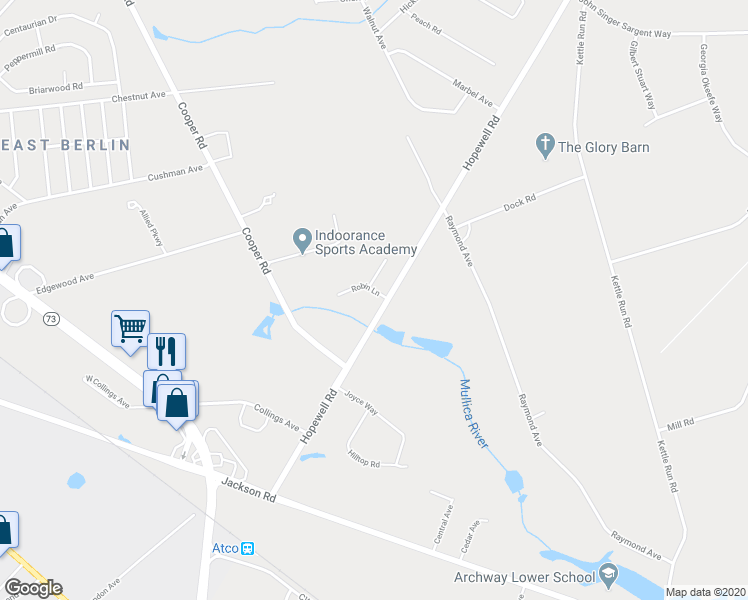 map of restaurants, bars, coffee shops, grocery stores, and more near 838 Hopewell Road in Evesham Township