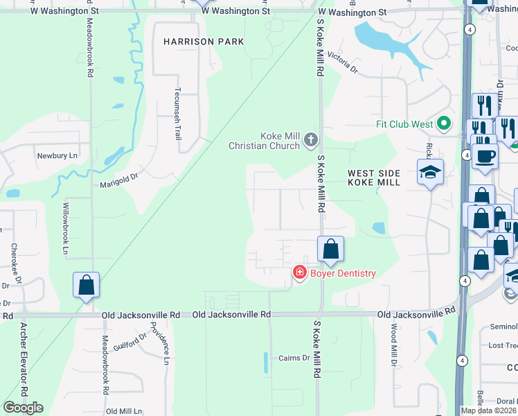 map of restaurants, bars, coffee shops, grocery stores, and more near 605 Black Hills Drive in Springfield