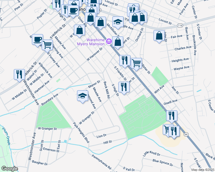 map of restaurants, bars, coffee shops, grocery stores, and more near 12 Beck Mill Road in Hanover