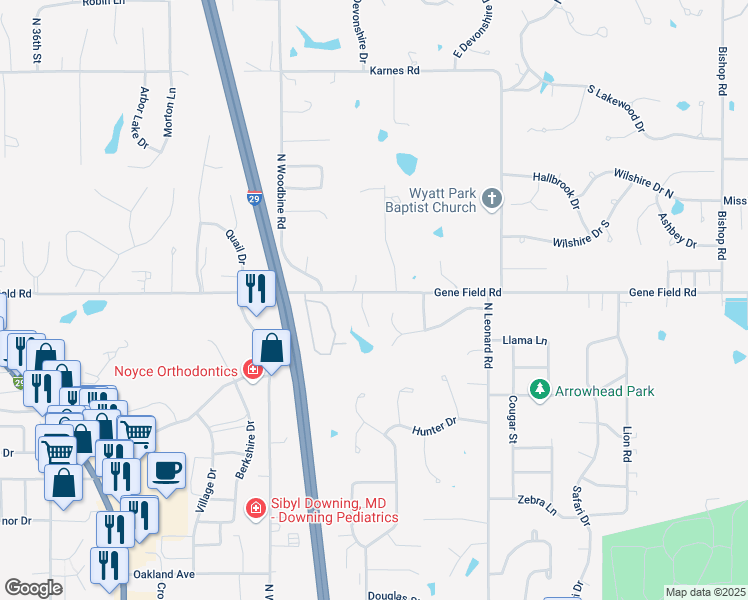 map of restaurants, bars, coffee shops, grocery stores, and more near 4202 Gene Field Road in Saint Joseph