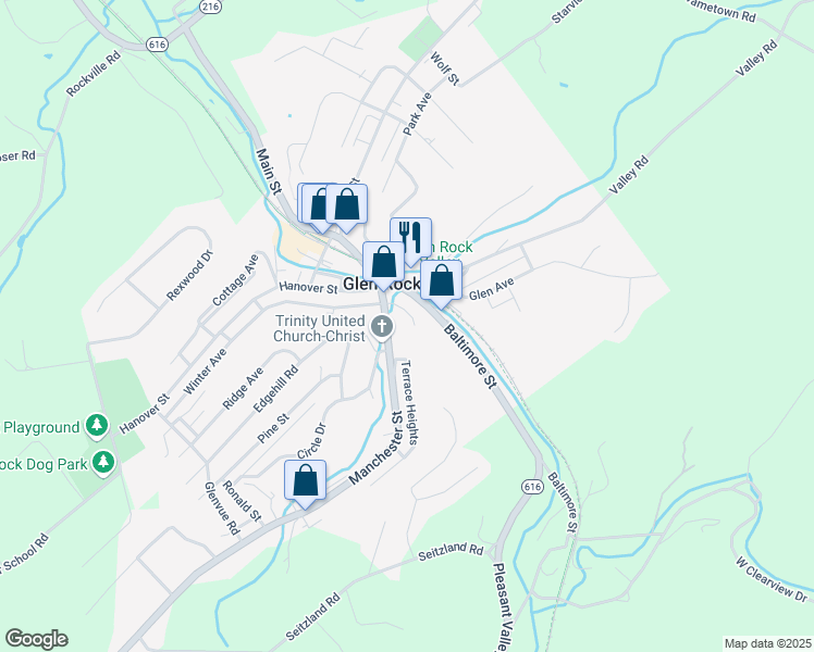 map of restaurants, bars, coffee shops, grocery stores, and more near 100 School Street in Glen Rock