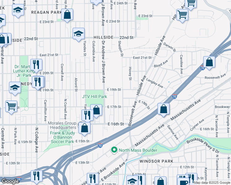 map of restaurants, bars, coffee shops, grocery stores, and more near 1850 North Arsenal Avenue in Indianapolis