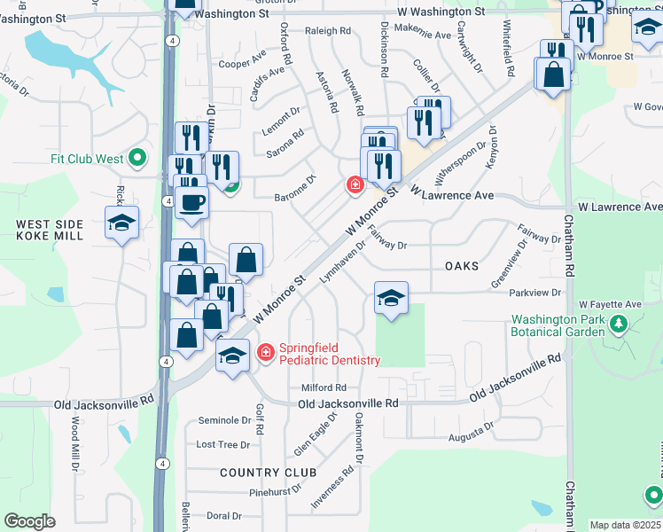 map of restaurants, bars, coffee shops, grocery stores, and more near 2401-2413 Lynnhaven Dr in Springfield
