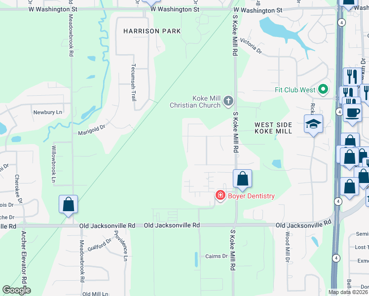 map of restaurants, bars, coffee shops, grocery stores, and more near 605 Black Hills Drive in Springfield