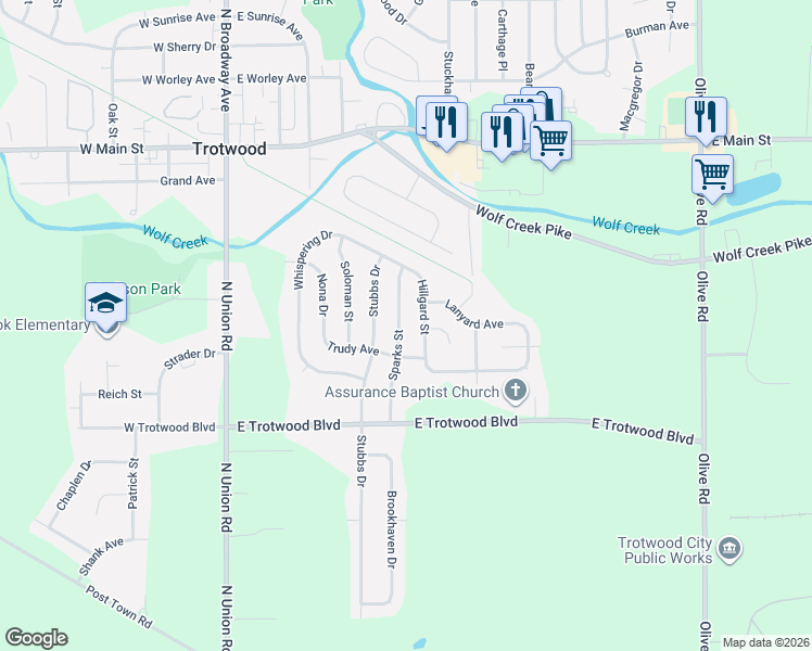 map of restaurants, bars, coffee shops, grocery stores, and more near 34 Sparks Street in Dayton