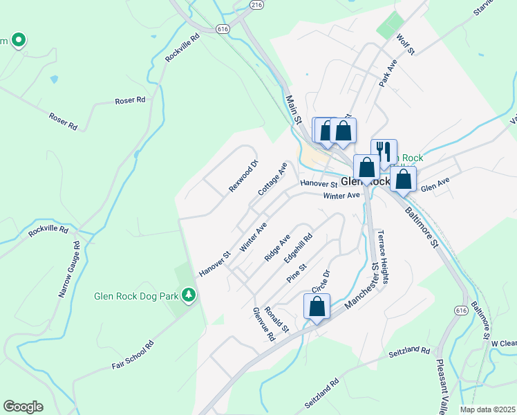 map of restaurants, bars, coffee shops, grocery stores, and more near 173 Hanover St in Glen Rock