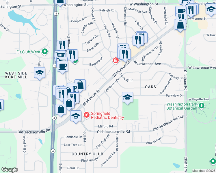 map of restaurants, bars, coffee shops, grocery stores, and more near 2401-2413 Lynnhaven Dr in Springfield