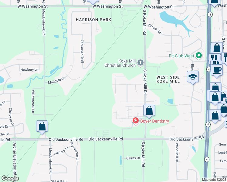 map of restaurants, bars, coffee shops, grocery stores, and more near 605 Black Hills Drive in Springfield