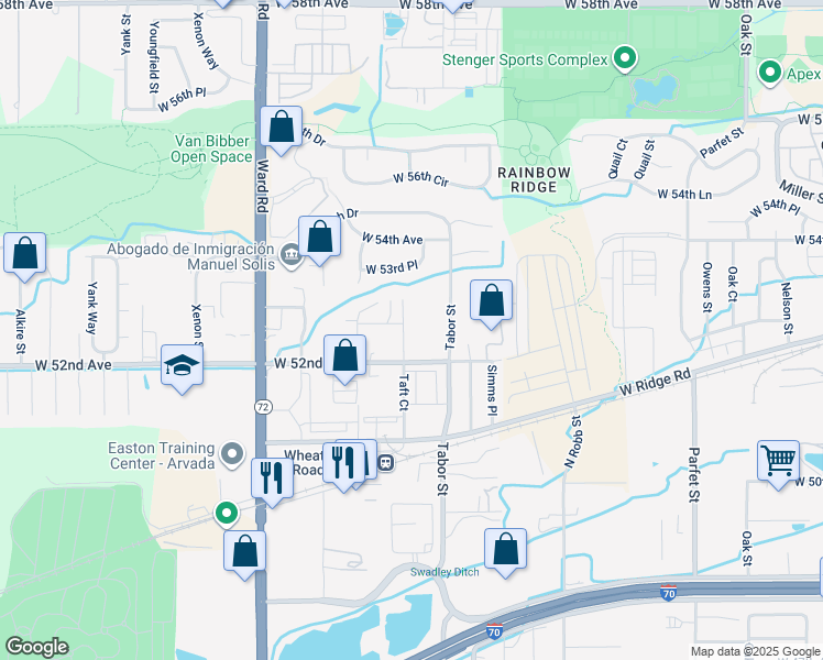map of restaurants, bars, coffee shops, grocery stores, and more near 5234 Taft Court in Arvada