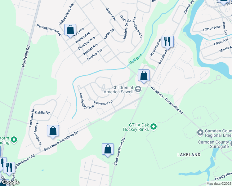 map of restaurants, bars, coffee shops, grocery stores, and more near 8 Lawrence Lane in Washington Township