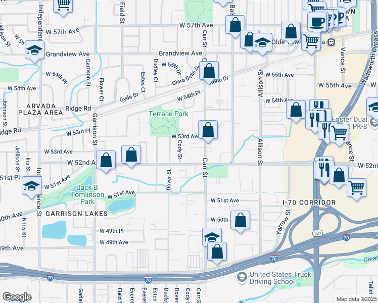 map of restaurants, bars, coffee shops, grocery stores, and more near 8470 West 52nd Place in Arvada