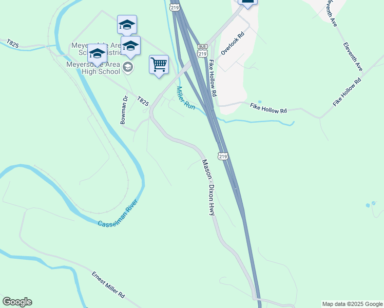 map of restaurants, bars, coffee shops, grocery stores, and more near 7468 Mason Dixon Highway in Meyersdale