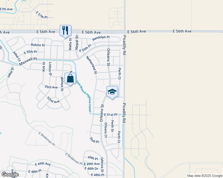 map of restaurants, bars, coffee shops, grocery stores, and more near 5230 Perth Street in Denver