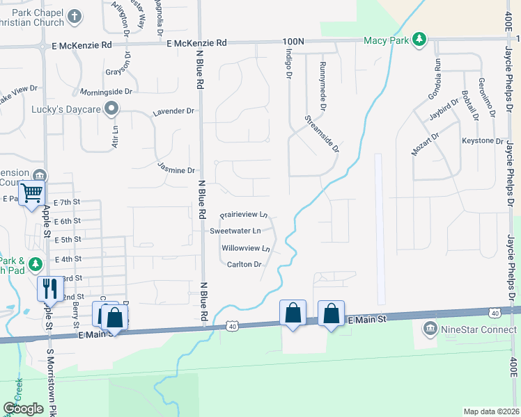 map of restaurants, bars, coffee shops, grocery stores, and more near 1714 Prairieview Lane in Greenfield