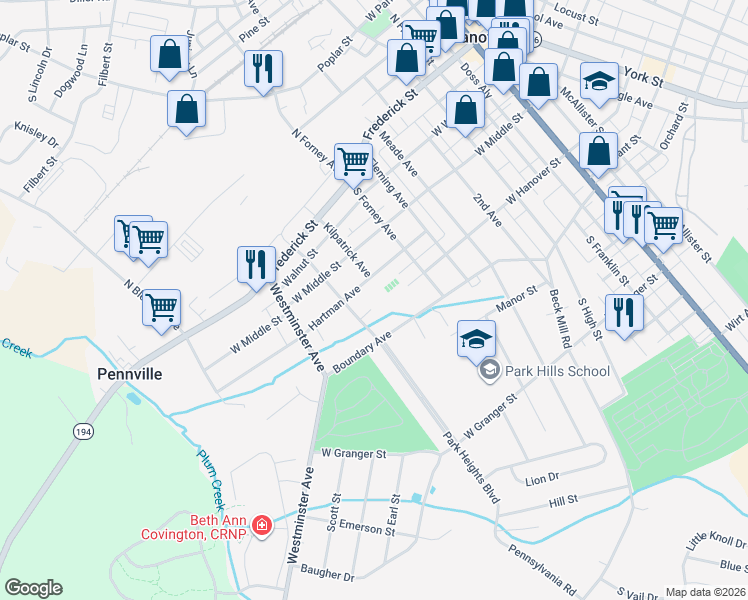 map of restaurants, bars, coffee shops, grocery stores, and more near 12 Stuart Circle in Hanover