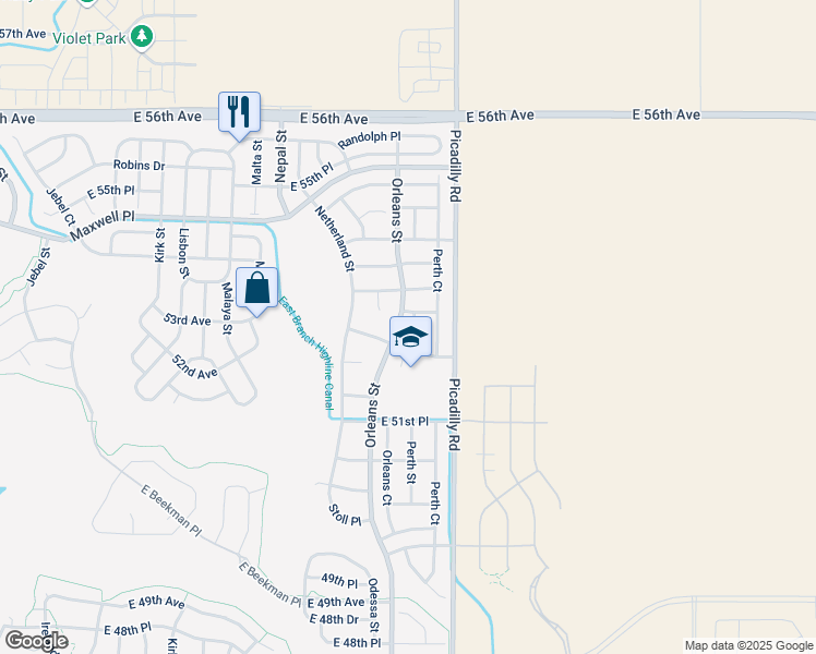 map of restaurants, bars, coffee shops, grocery stores, and more near 5230 Perth Street in Denver