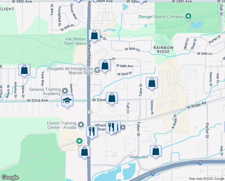 map of restaurants, bars, coffee shops, grocery stores, and more near 5243 Union Court in Arvada