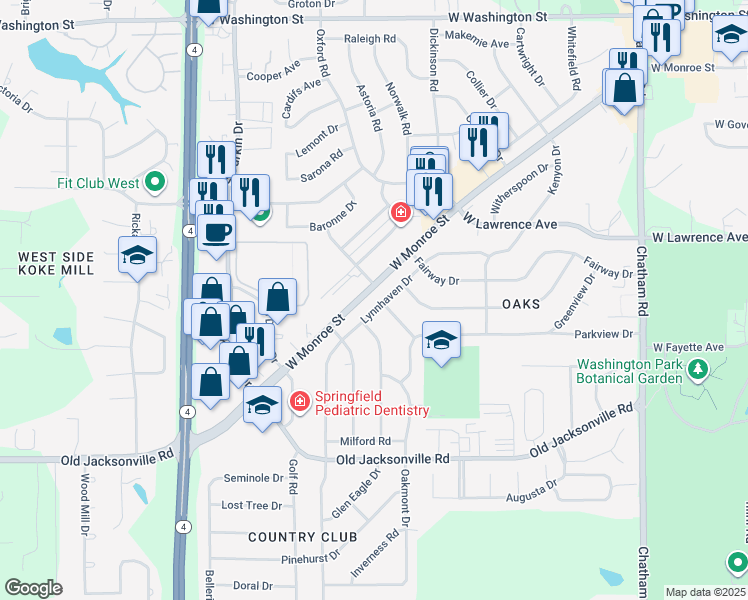 map of restaurants, bars, coffee shops, grocery stores, and more near 2401 Lynnhaven Drive in Springfield