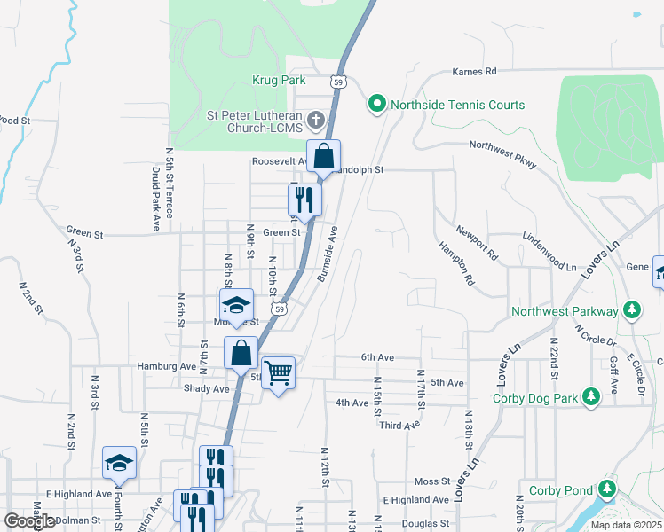 map of restaurants, bars, coffee shops, grocery stores, and more near 3101 Burnside Avenue in Saint Joseph