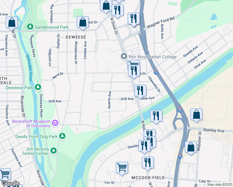 map of restaurants, bars, coffee shops, grocery stores, and more near 2008 Ontario Avenue in Dayton