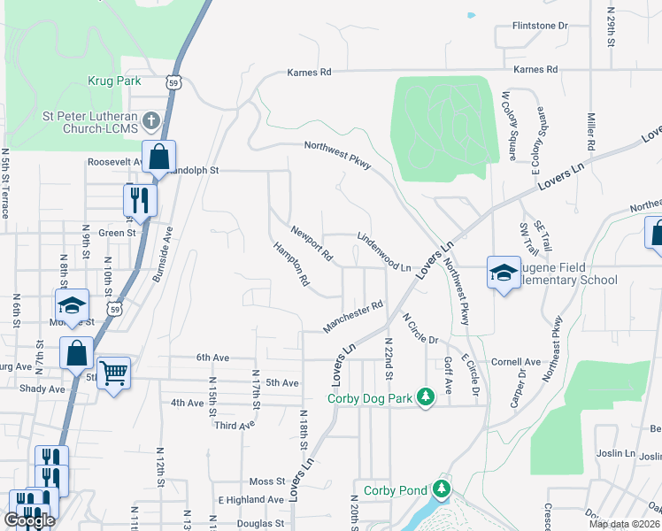 map of restaurants, bars, coffee shops, grocery stores, and more near 2906 Newport Road in Saint Joseph
