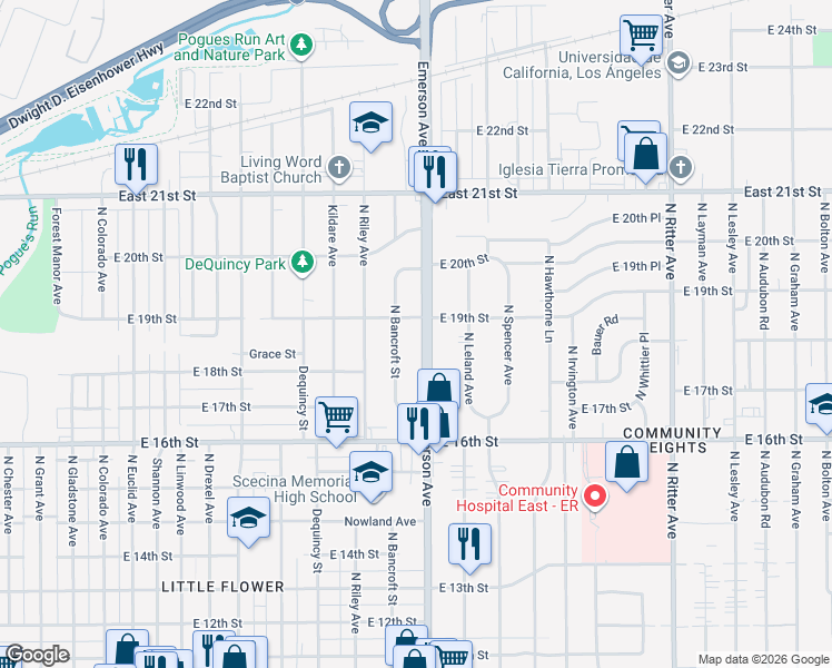 map of restaurants, bars, coffee shops, grocery stores, and more near 1836 N Emerson Ave in Indianapolis