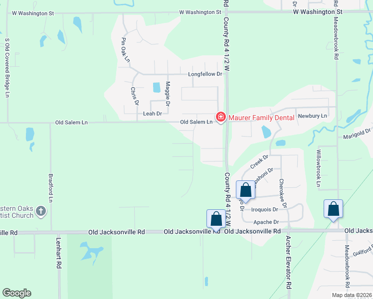 map of restaurants, bars, coffee shops, grocery stores, and more near 4700 Old Salem Lane in Springfield