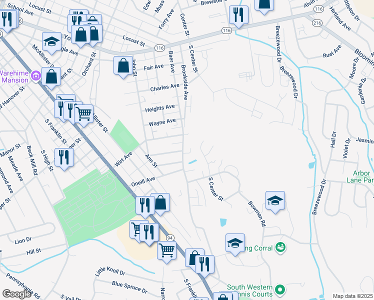 map of restaurants, bars, coffee shops, grocery stores, and more near 1254 Baer Avenue in Hanover