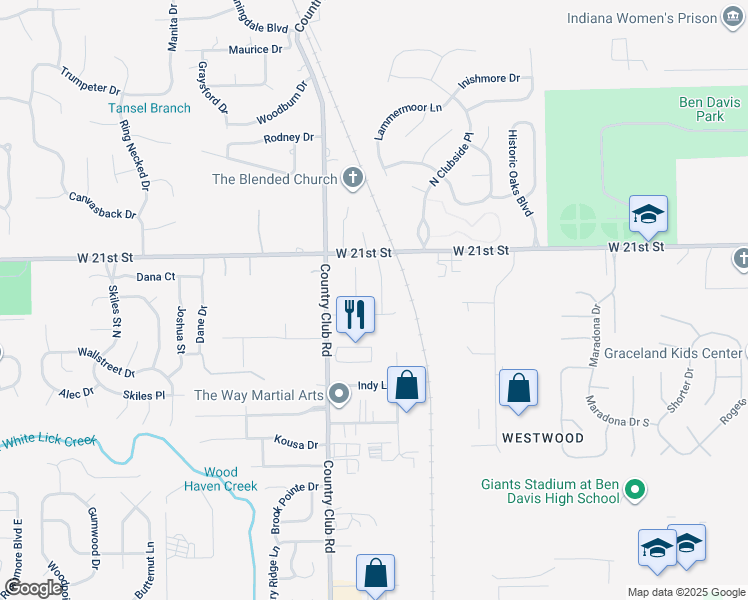 map of restaurants, bars, coffee shops, grocery stores, and more near 2010 Country Crossing in Indianapolis