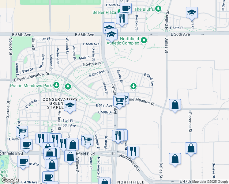 map of restaurants, bars, coffee shops, grocery stores, and more near in Denver