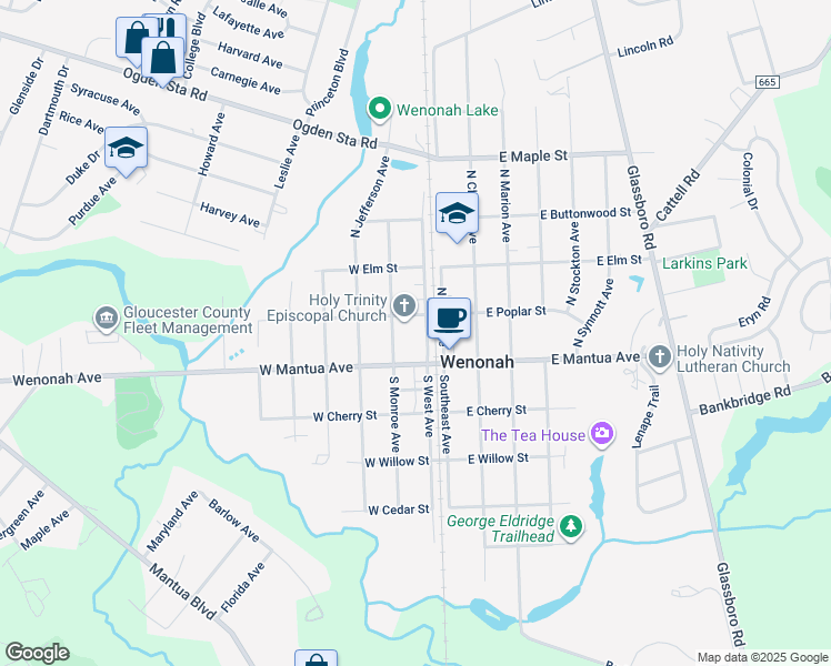 map of restaurants, bars, coffee shops, grocery stores, and more near 14 North West Avenue in Wenonah