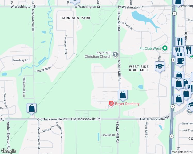 map of restaurants, bars, coffee shops, grocery stores, and more near 605 Black Hills Drive in Springfield
