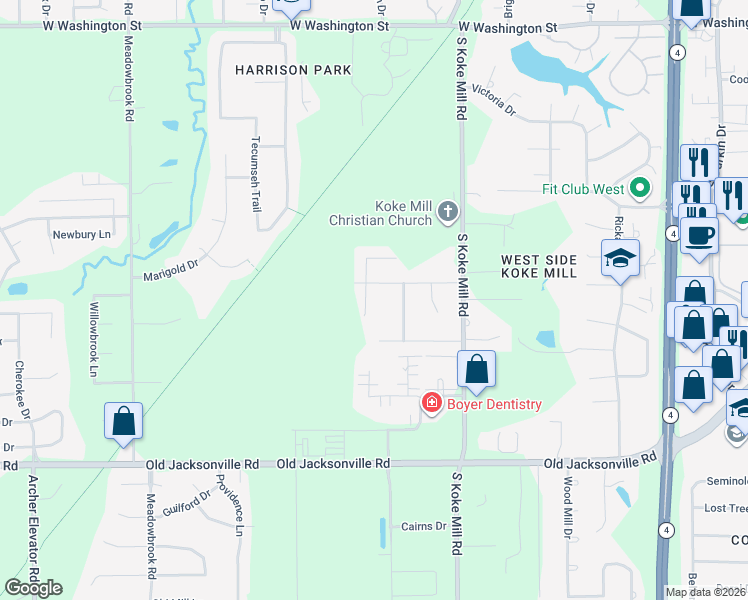 map of restaurants, bars, coffee shops, grocery stores, and more near 605 Black Hills Drive in Springfield