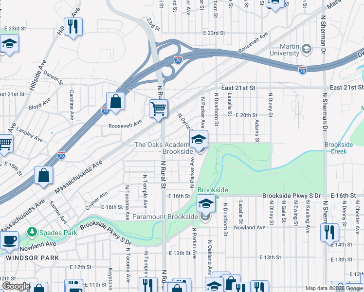 map of restaurants, bars, coffee shops, grocery stores, and more near 2911 East 19th Street in Indianapolis