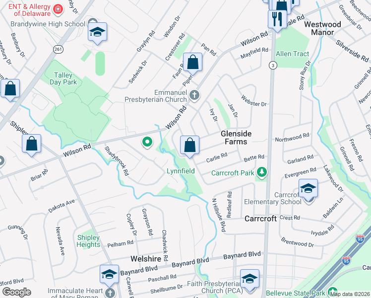 map of restaurants, bars, coffee shops, grocery stores, and more near 16 Homewood Road in Wilmington
