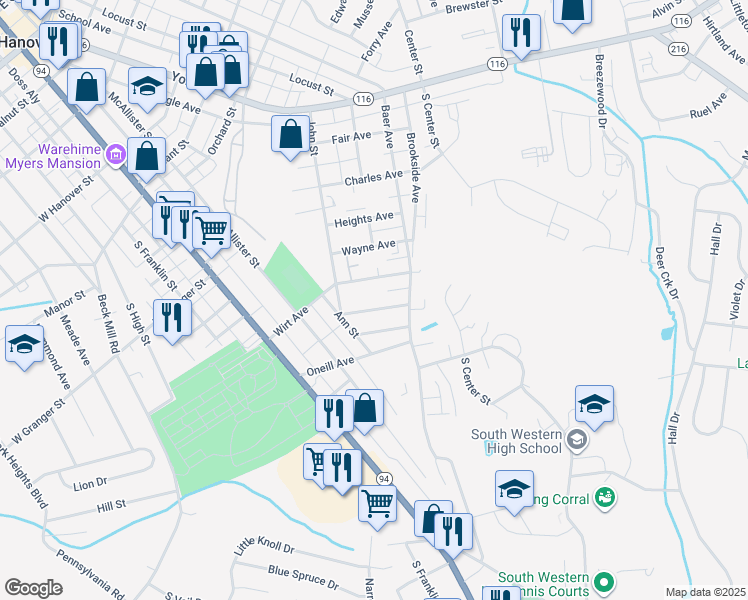 map of restaurants, bars, coffee shops, grocery stores, and more near 50 Carson Ave in Hanover