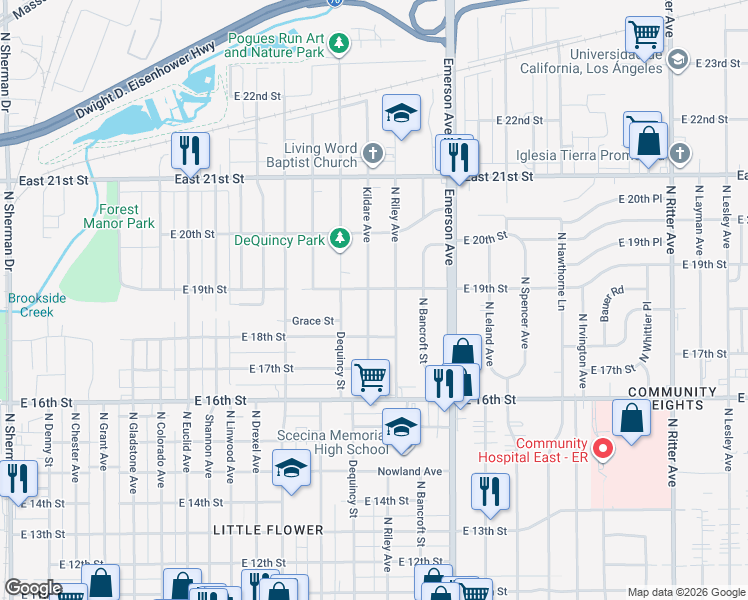 map of restaurants, bars, coffee shops, grocery stores, and more near 1835 Kildare Avenue in Indianapolis