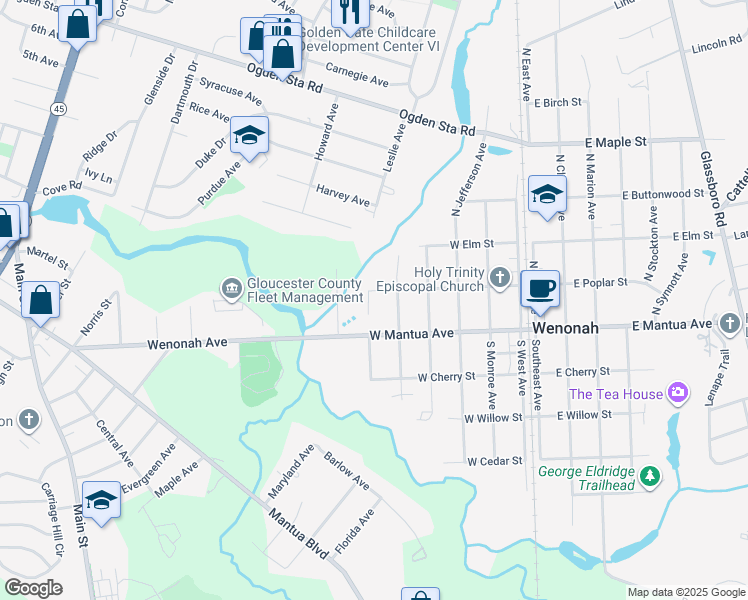 map of restaurants, bars, coffee shops, grocery stores, and more near 406 West Poplar Street in Wenonah
